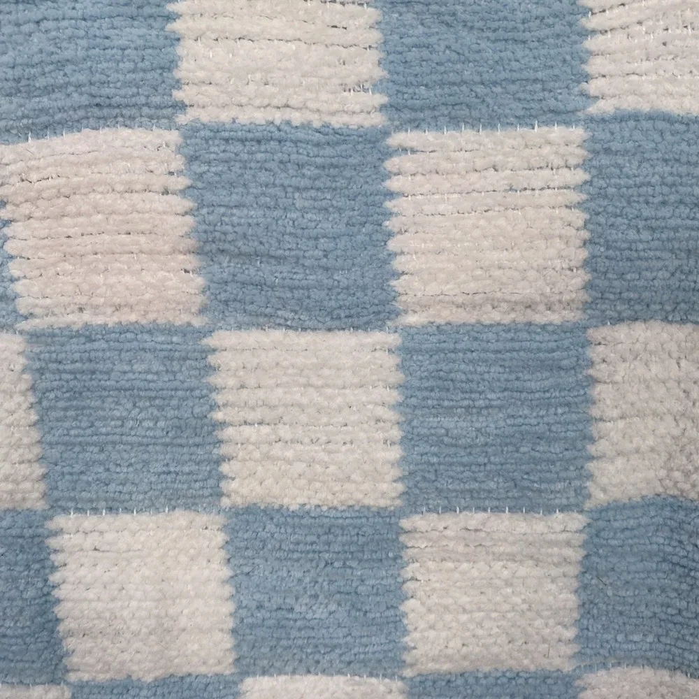 Nicole Miller Throw Blanket 50x70 Light Blue White Chenille Checkered Fringe